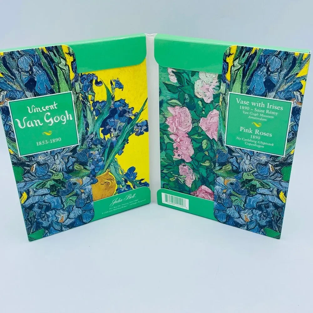 Vincent Van Gogh Vase of Irises & Pink Roses NEW Notecards Set Julia Bell